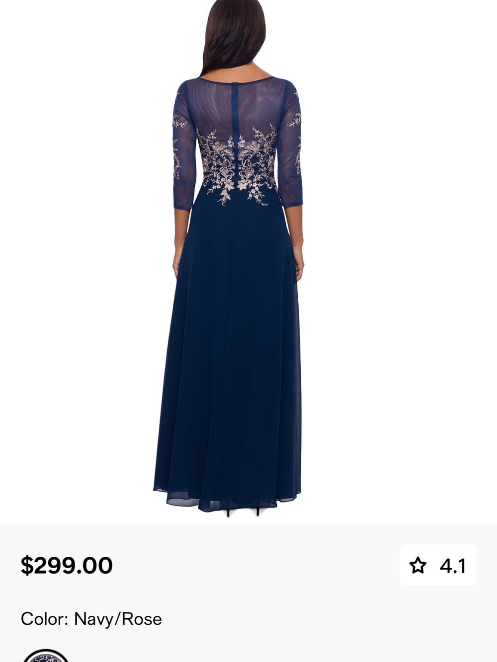 Betsy and Adam Navy Floral Embroidered A-Line Maxi Dress - Picture 3 of 11